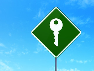 Image showing Privacy concept: Key on road sign background