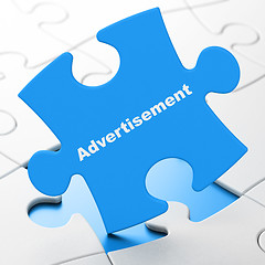Image showing Marketing concept: Advertisement on puzzle background