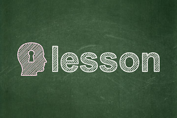 Image showing Education concept: Head With Keyhole and Lesson on chalkboard