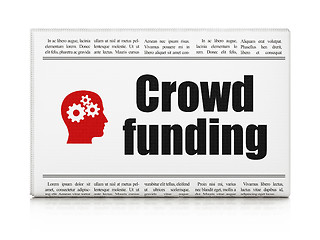 Image showing Finance concept: newspaper with Crowd Funding and Head With Gears