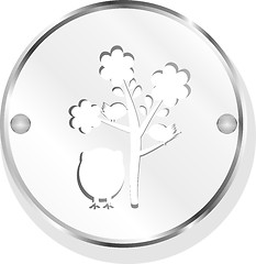 Image showing button with owl and tree, isolated on white