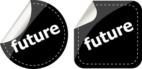 Image showing black future stickers set on white, icon button