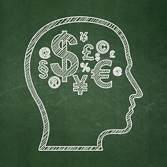 Image showing Advertising concept: Head With Finance Symbol on chalkboard