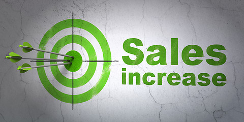 Image showing Marketing concept: target and Sales Increase on wall background