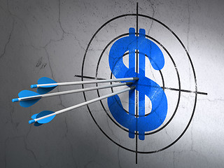 Image showing Currency concept: arrows in Dollar target on wall background