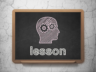 Image showing Education concept: Head With Gears and Lesson on chalkboard