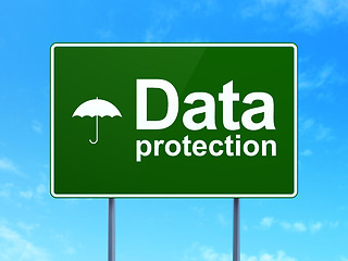 Image showing Safety concept: Data Protection and Umbrella on road sign