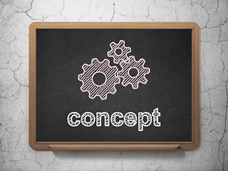 Image showing Advertising concept: Gears and Concept on chalkboard background