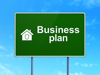 Image showing Finance concept: Business Plan and Home on road sign background