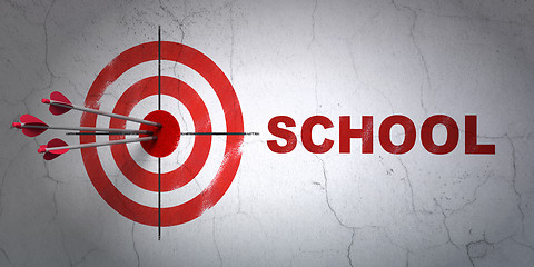 Image showing Education concept: target and School on wall background