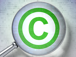 Image showing Law concept:  Copyright with optical glass on digital background