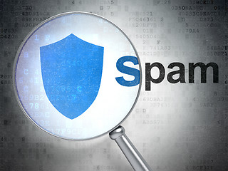 Image showing Security concept: Shield and Spam with optical glass