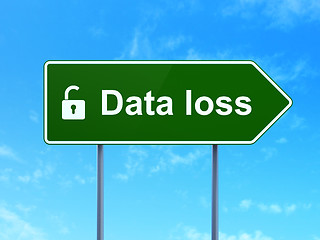 Image showing Data concept: Data Loss and Opened Padlock on sign background