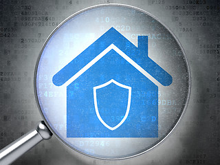 Image showing Security concept: Home with optical glass on digital background