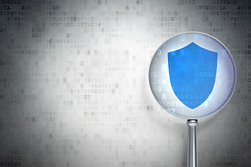 Image showing Safety concept:  Shield with optical glass on digital background