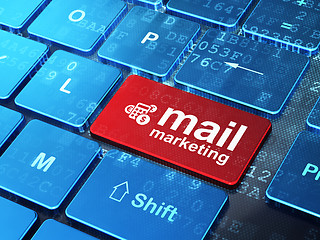 Image showing Marketing concept: Calculator and Mail Marketing on keyboard