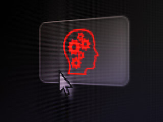 Image showing Data concept: Head With Gears on digital button background