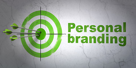 Image showing Advertising concept: target and Personal Branding on wall