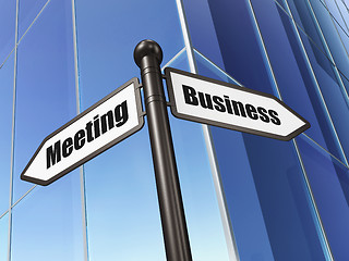 Image showing Finance concept: sign Business Meeting on Building background