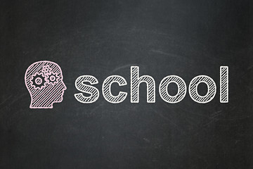 Image showing Education concept: Head With Gears and School on chalkboard