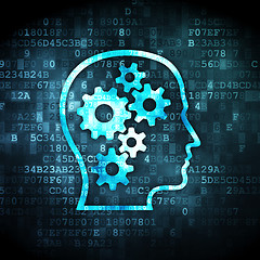 Image showing Information concept: Head With Gears on digital background