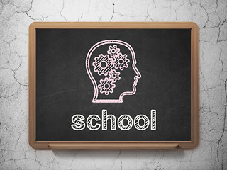 Image showing Education concept: Head With Gears and School on chalkboard