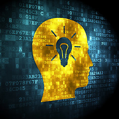 Image showing Information concept: Head With Light Bulb on digital background