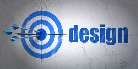 Image showing Marketing concept: target and Design on wall background