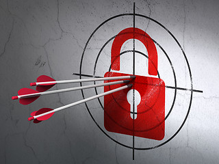 Image showing Privacy concept: arrows in Closed Padlock target on wall