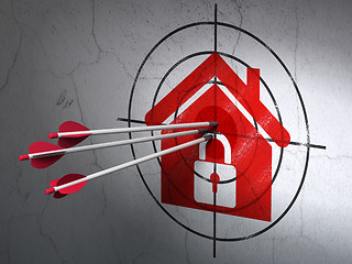 Image showing Safety concept: arrows in Home target on wall background