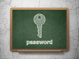 Image showing Protection concept: Key and Password on chalkboard background