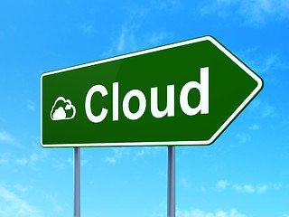 Image showing Cloud networking concept: Cloud and Cloud on road sign