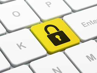 Image showing Protection concept: Closed Padlock on keyboard background