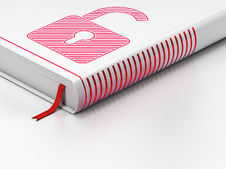 Image showing Information concept: closed book, Opened Padlock on white