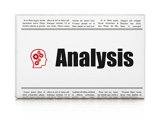 Image showing Marketing concept: newspaper with Analysis and Head With Gears