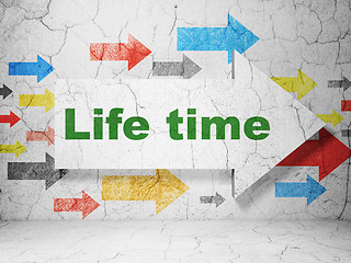 Image showing Time concept: arrow whis Life Time on grunge wall background