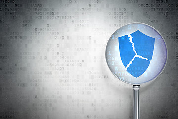 Image showing Security concept:  Broken Shield glass on digital background
