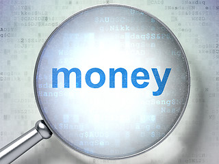 Image showing Finance concept: Money with optical glass