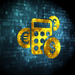 Image showing Marketing concept: Calculator on digital background