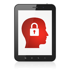 Image showing Finance concept: Head With Padlock on tablet pc computer