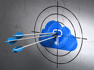 Image showing Cloud networking concept: arrows in Cloud Key target on wall