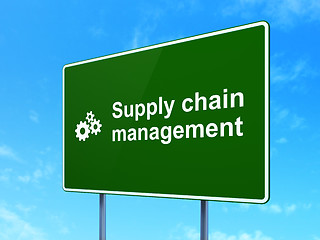 Image showing Advertising concept: Supply Chain Management and Gears