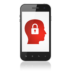 Image showing Data concept: Head With Padlock on smartphone