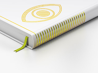 Image showing Protection concept: closed book, Eye on white background