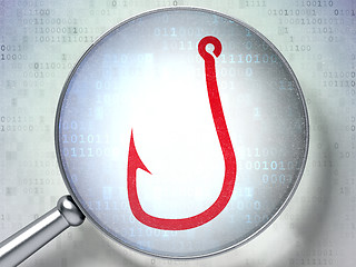 Image showing Safety concept:  Fishing Hook with optical glass on digital