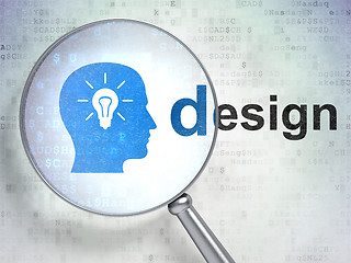 Image showing Marketing concept: Head With Light Bulb and Design with optical