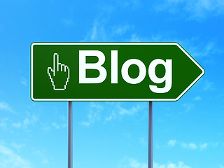 Image showing Web design concept: Blog and Mouse Cursor on road sign