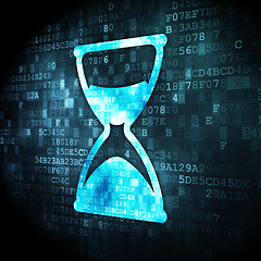 Image showing Timeline concept: Hourglass on digital background