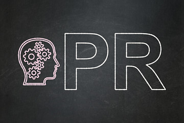 Image showing Advertising concept: Head With Gears and PR on chalkboard