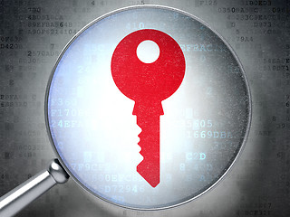 Image showing Privacy concept:  Key with optical glass on digital background